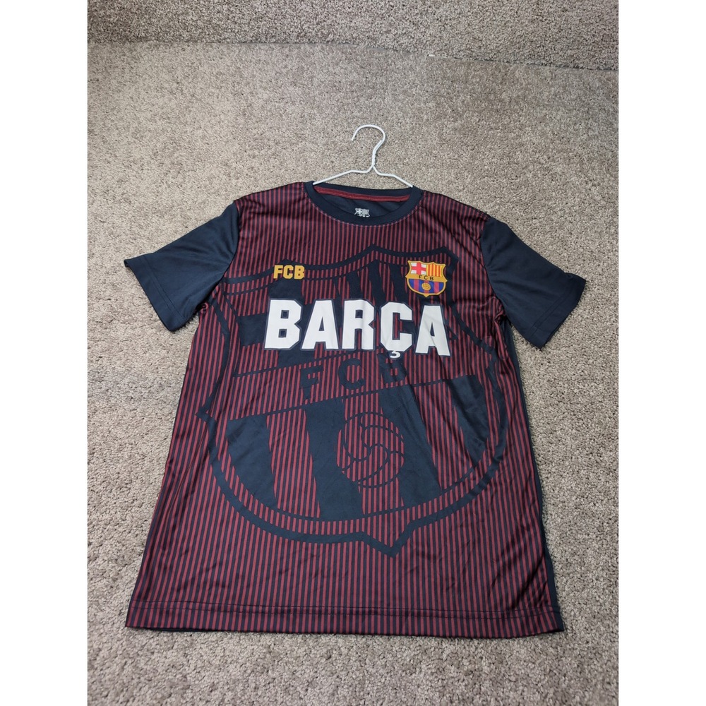 FC Barcelona Kids Soccer Jersey T Shirt FCB BARCA Red‎ Black Stripe L/G